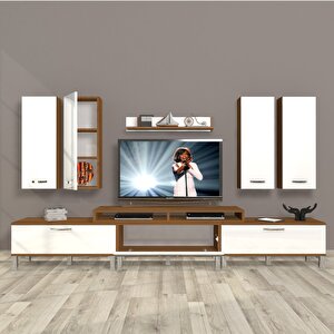 Ekoflex 8d Slm Krom Ayaklı Tv Ünitesi Tv Sehpası Ceviz Beyaz
