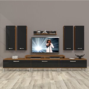 Ekoflex 8d Slm Krom Ayaklı Tv Ünitesi Tv Sehpası Ceviz-Siyah