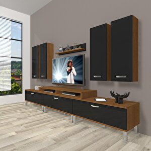 Ekoflex 8d Slm Krom Ayaklı Tv Ünitesi Tv Sehpası Ceviz-Siyah