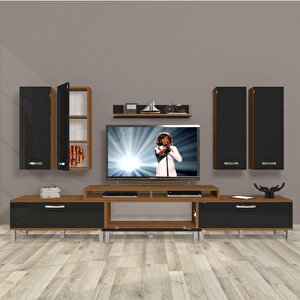 Ekoflex 8d Slm Krom Ayaklı Tv Ünitesi Tv Sehpası Ceviz-Siyah