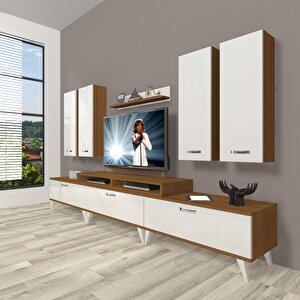 Ekoflex 8d Slm Retro Tv Ünitesi Tv Sehpası Ceviz Beyaz