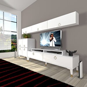 Ekoflex 8 Mdf Gold Tv Ünitesi Tv Sehpası Parlak Beyaz