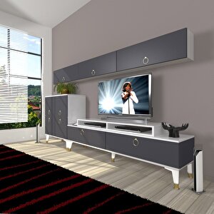 Ekoflex 8 Mdf Gold Tv Ünitesi Tv Sehpası Beyaz - Antrasit