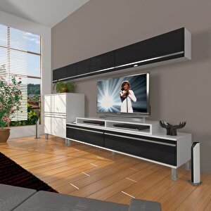 Ekoflex 8 Mdf Krom Ayaklı Tv Ünitesi Tv Sehpası Beyaz - Siyah