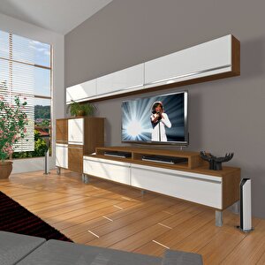Ekoflex 8 Mdf Krom Ayaklı Tv Ünitesi Tv Sehpası Ceviz Beyaz