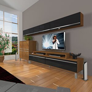 Ekoflex 8 Mdf Krom Ayaklı Tv Ünitesi Tv Sehpası Ceviz-Siyah