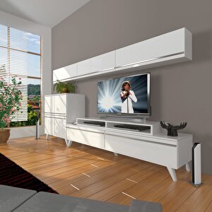 Ekoflex 8 Mdf Retro Tv Ünitesi Tv Sehpası Parlak Beyaz
