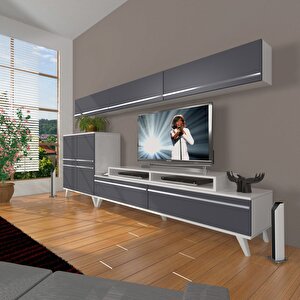 Ekoflex 8 Mdf Retro Tv Ünitesi Tv Sehpası Beyaz - Antrasit
