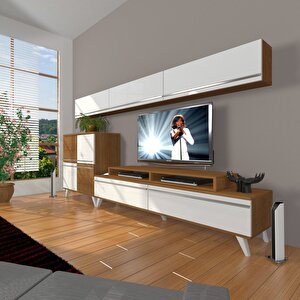 Ekoflex 8 Mdf Retro Tv Ünitesi Tv Sehpası Ceviz Beyaz