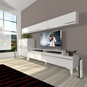 Ekoflex 8 Mdf Silver Tv Ünitesi Tv Sehpası Parlak Beyaz