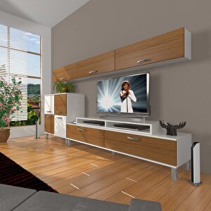 Ekoflex 8 Slm Krom Ayaklı Tv Ünitesi Tv Sehpası Beyaz - Ceviz