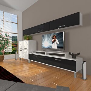 Ekoflex 8 Slm Krom Ayaklı Tv Ünitesi Tv Sehpası Beyaz - Siyah