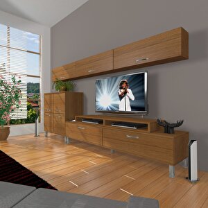 Ekoflex 8 Slm Krom Ayaklı Tv Ünitesi Tv Sehpası Naturel Ceviz