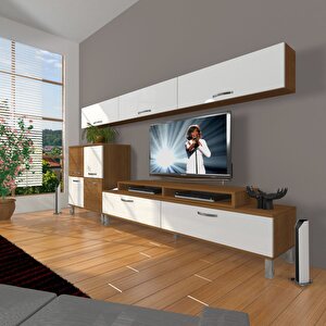 Ekoflex 8 Slm Krom Ayaklı Tv Ünitesi Tv Sehpası Ceviz Beyaz