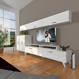 Ekoflex 8 Slm Retro Tv Ünitesi Tv Sehpası Parlak Beyaz