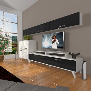 Ekoflex 8 Slm Retro Tv Ünitesi Tv Sehpası Beyaz - Siyah
