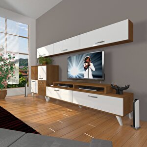 Ekoflex 8 Slm Retro Tv Ünitesi Tv Sehpası Ceviz Beyaz