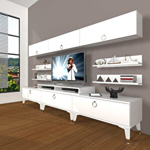 Ekoflex 8y Mdf Gold Tv Ünitesi Tv Sehpası Parlak Beyaz