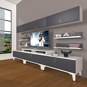 Ekoflex 8y Mdf Gold Tv Ünitesi Tv Sehpası Beyaz - Antrasit