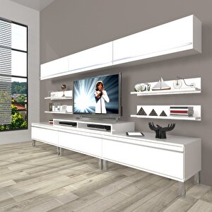 Ekoflex 8y Mdf Krom Ayaklı Tv Ünitesi Tv Sehpası Parlak Beyaz