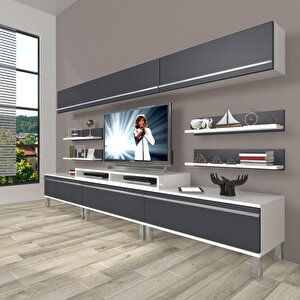 Ekoflex 8y Mdf Krom Ayaklı Tv Ünitesi Tv Sehpası Beyaz - Antrasit