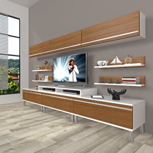 Ekoflex 8y Mdf Krom Ayaklı Tv Ünitesi Tv Sehpası Beyaz - Ceviz