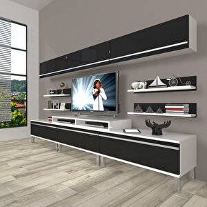Ekoflex 8y Mdf Krom Ayaklı Tv Ünitesi Tv Sehpası Beyaz - Siyah