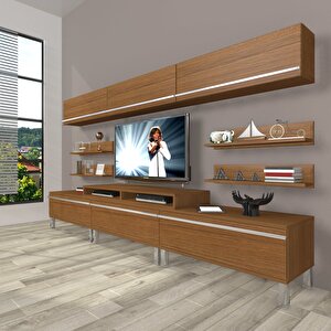 Ekoflex 8y Mdf Krom Ayaklı Tv Ünitesi Tv Sehpası Naturel Ceviz