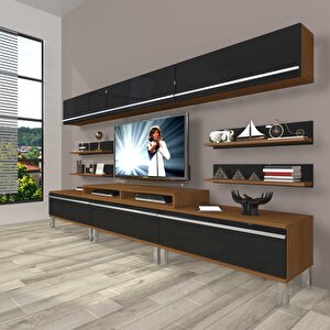 Ekoflex 8y Mdf Krom Ayaklı Tv Ünitesi Tv Sehpası Ceviz-Siyah