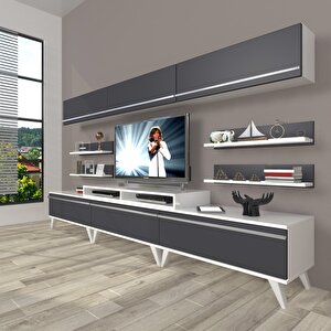 Ekoflex 8y Mdf Retro Tv Ünitesi Tv Sehpası Beyaz - Antrasit
