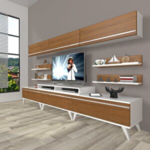 Ekoflex 8y Mdf Retro Tv Ünitesi Tv Sehpası Beyaz - Ceviz