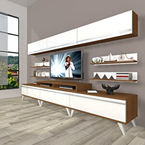 Ekoflex 8y Mdf Retro Tv Ünitesi Tv Sehpası Ceviz Beyaz