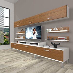 Ekoflex 8y Slm Krom Ayaklı Tv Ünitesi Tv Sehpası Beyaz - Ceviz