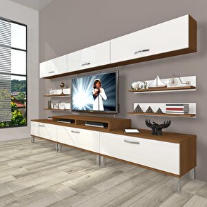 Ekoflex 8y Slm Krom Ayaklı Tv Ünitesi Tv Sehpası Ceviz Beyaz