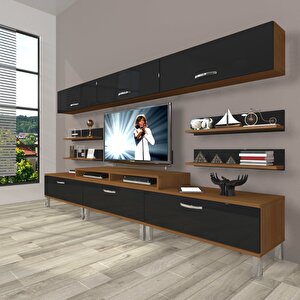 Ekoflex 8y Slm Krom Ayaklı Tv Ünitesi Tv Sehpası Ceviz-Siyah