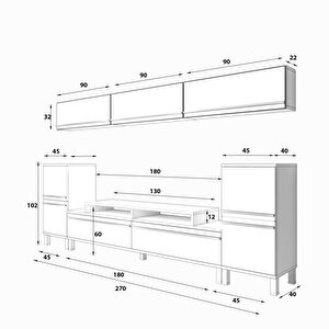 Ekoflex 9 Mdf Krom Ayaklı Tv Ünitesi Tv Sehpası Parlak Beyaz