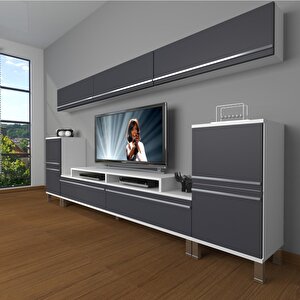 Ekoflex 9 Mdf Krom Ayaklı Tv Ünitesi Tv Sehpası Beyaz - Antrasit
