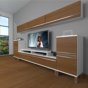 Ekoflex 9 Mdf Krom Ayaklı Tv Ünitesi Tv Sehpası Beyaz - Ceviz