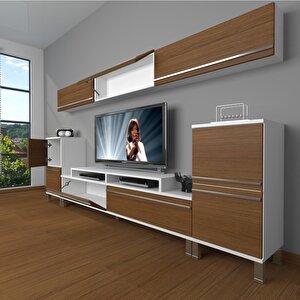 Ekoflex 9 Mdf Krom Ayaklı Tv Ünitesi Tv Sehpası Beyaz - Ceviz