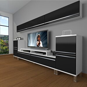 Ekoflex 9 Mdf Krom Ayaklı Tv Ünitesi Tv Sehpası Beyaz - Siyah