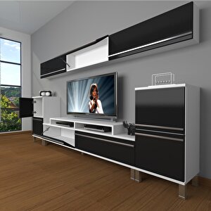 Ekoflex 9 Mdf Krom Ayaklı Tv Ünitesi Tv Sehpası Beyaz - Siyah