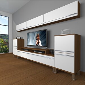 Ekoflex 9 Mdf Krom Ayaklı Tv Ünitesi Tv Sehpası Ceviz Beyaz