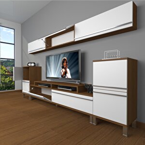 Ekoflex 9 Mdf Krom Ayaklı Tv Ünitesi Tv Sehpası Ceviz Beyaz
