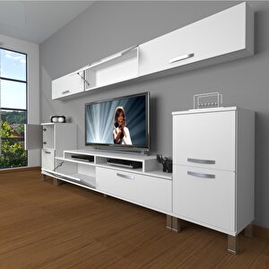 Ekoflex 9 Slm Krom Ayaklı Tv Ünitesi Tv Sehpası Parlak Beyaz