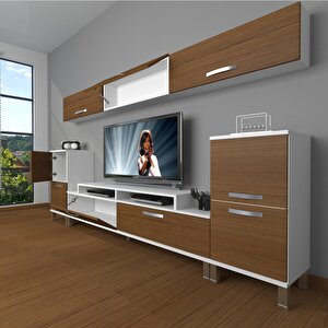 Ekoflex 9 Slm Krom Ayaklı Tv Ünitesi Tv Sehpası Beyaz - Ceviz