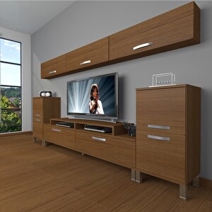 Ekoflex 9 Slm Krom Ayaklı Tv Ünitesi Tv Sehpası Naturel Ceviz