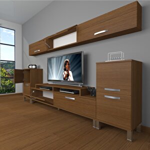 Ekoflex 9 Slm Krom Ayaklı Tv Ünitesi Tv Sehpası Naturel Ceviz