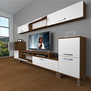 Ekoflex 9 Slm Krom Ayaklı Tv Ünitesi Tv Sehpası Ceviz Beyaz