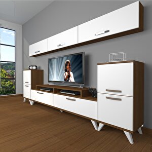 Ekoflex 9 Slm Retro Tv Ünitesi Tv Sehpası Ceviz Beyaz