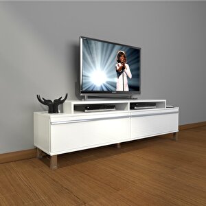 Ekoflex 4 Mdf Krom Ayaklı Tv Ünitesi Tv Sehpası Parlak Beyaz